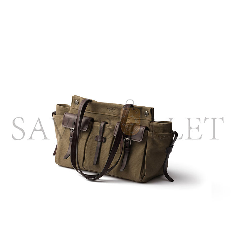 Pra*a route large canvas and leather tote bag 1bg644 (34*25*17cm)
